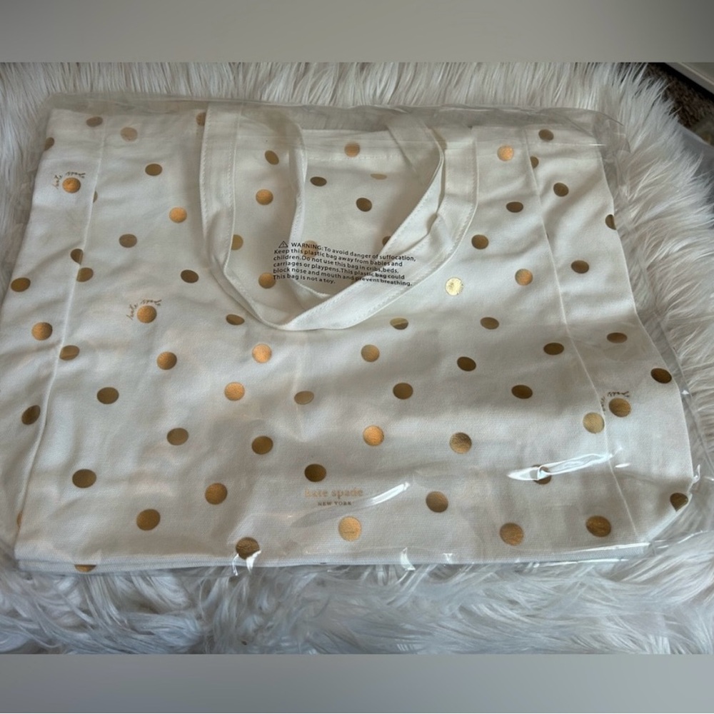 Kate Spade Tote canvas bag with gold polka dots